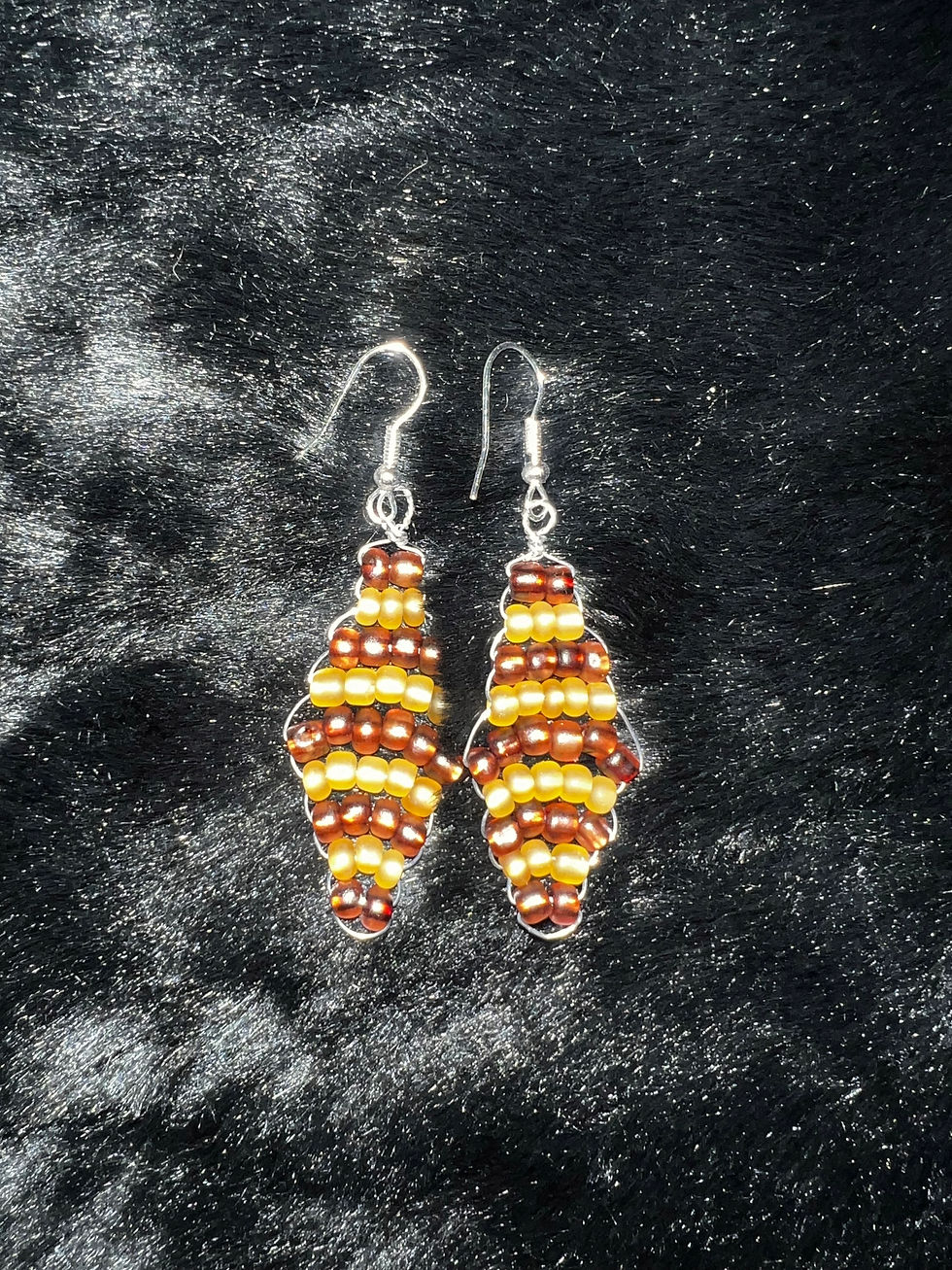 Thumbnail: Beaded Brown Medium Earrings 