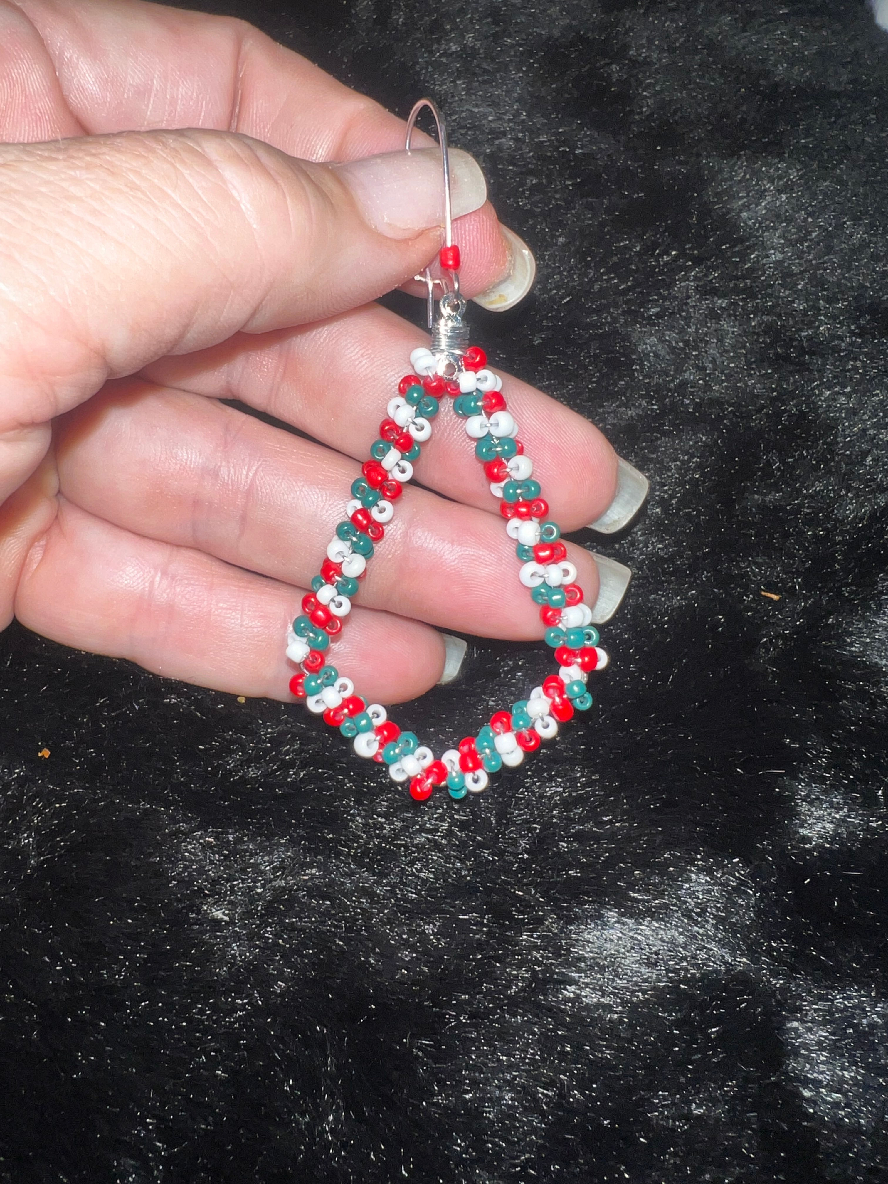 Lovely Little Christmas Triangle Beaded Earrings