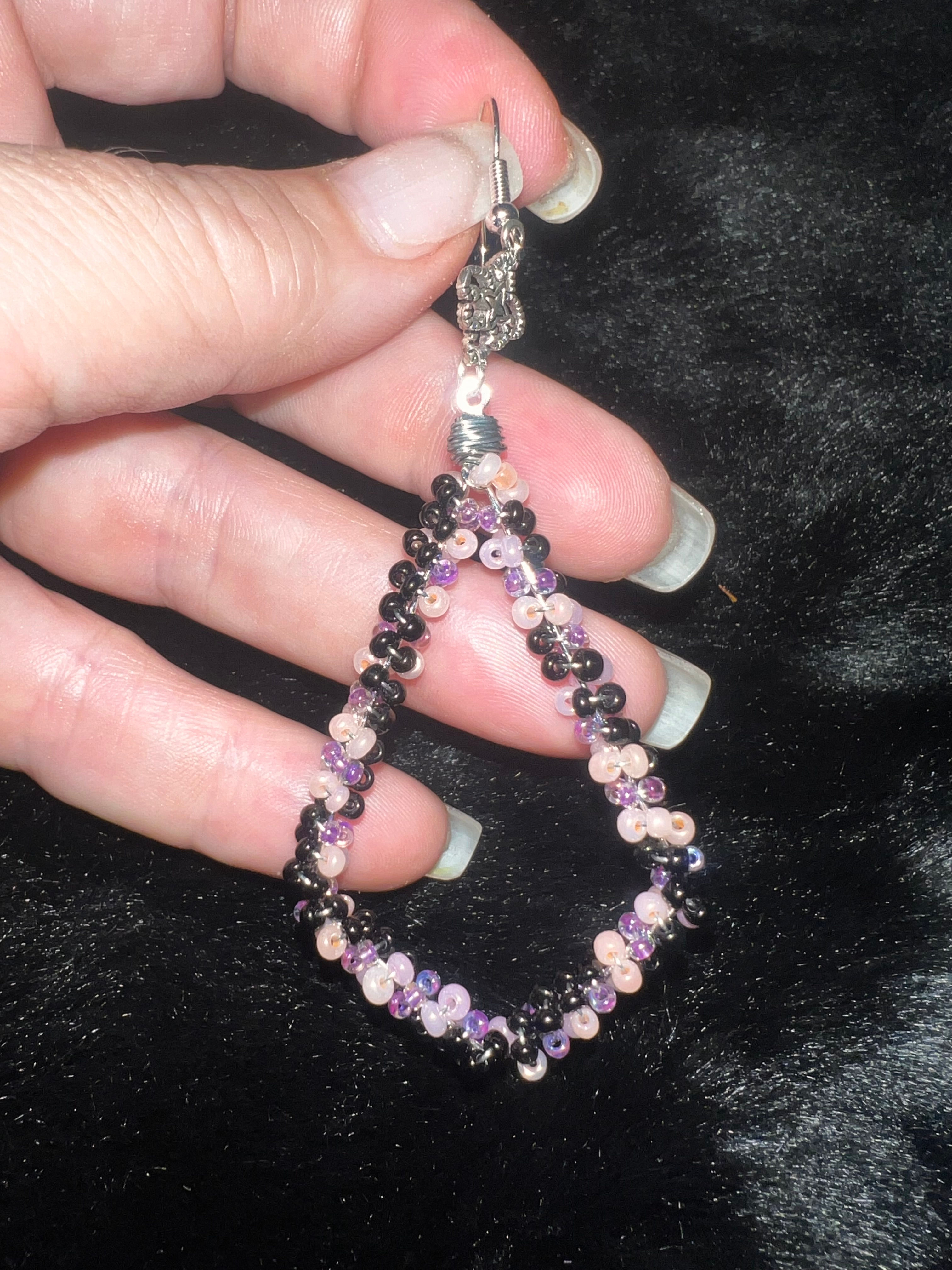 Lovely Little Plum Triangle Beaded Earrings