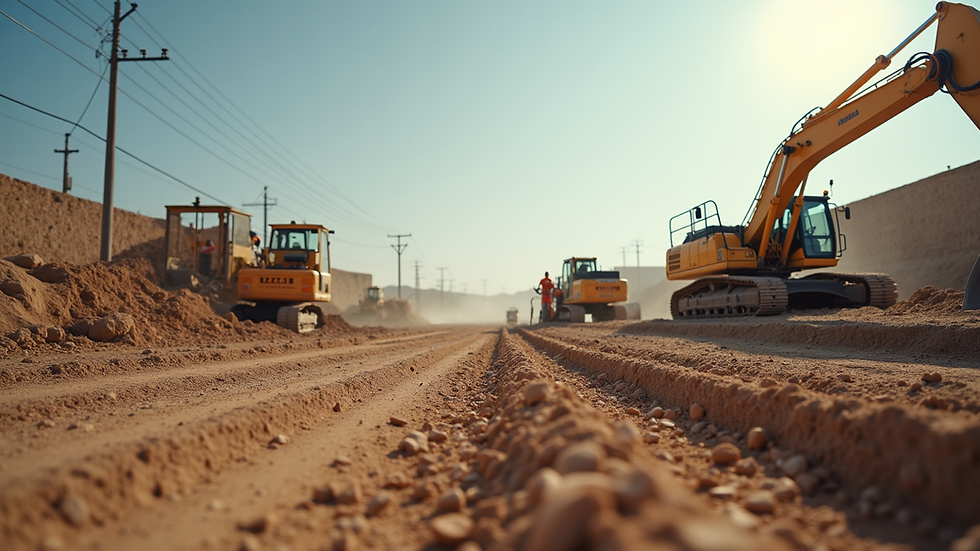 Eye-level view of a construction site with workers and machinery in Lodi