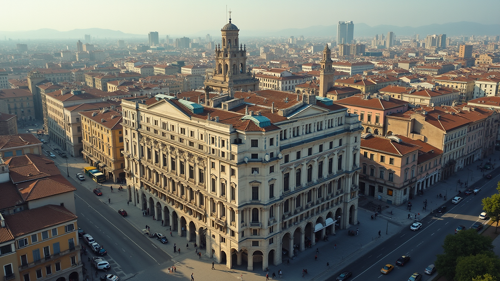 Vista aerea di un edificio storico ristrutturato a Milano con tecnologie moderne
