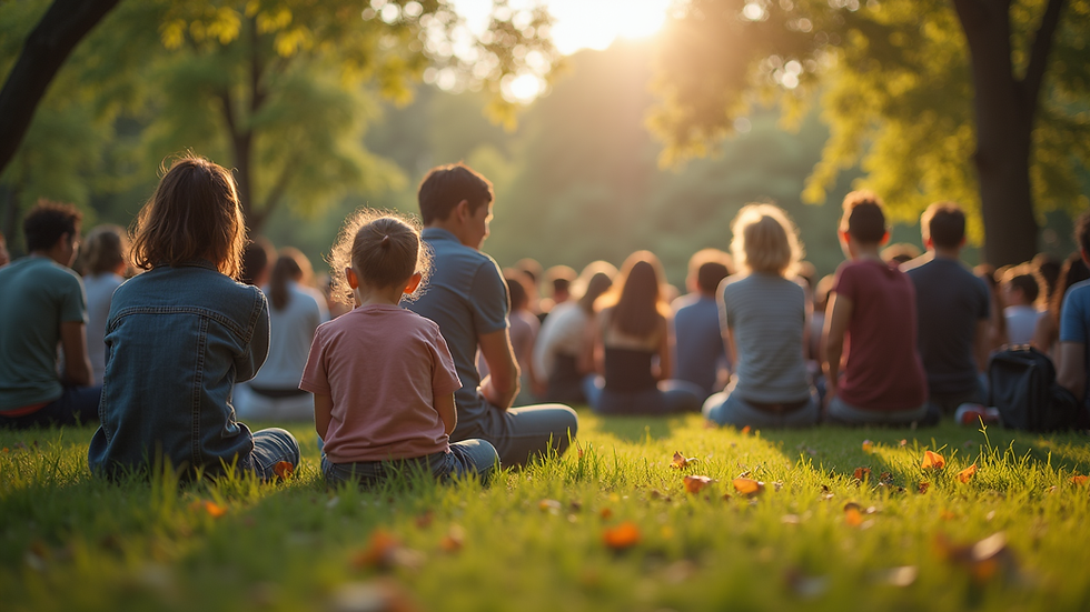 Eye-level view of a community gathering in a park