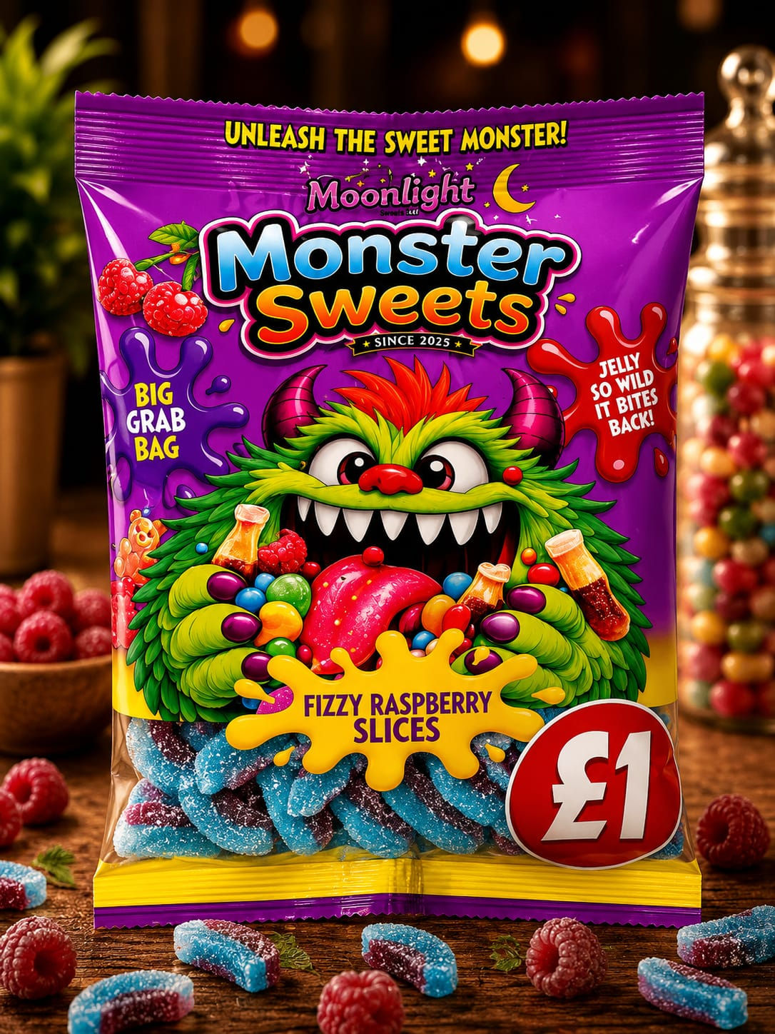 MONSTERSWEETS-FIZZY RASPBERRY SLICES