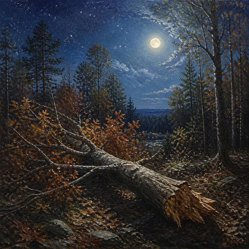 Artistic image showing a tree that has fallen in a forest