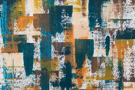 Kunst - Spachteltechnik, abstrakte Farbkombination in Blau-, Grün-, Ockertönen