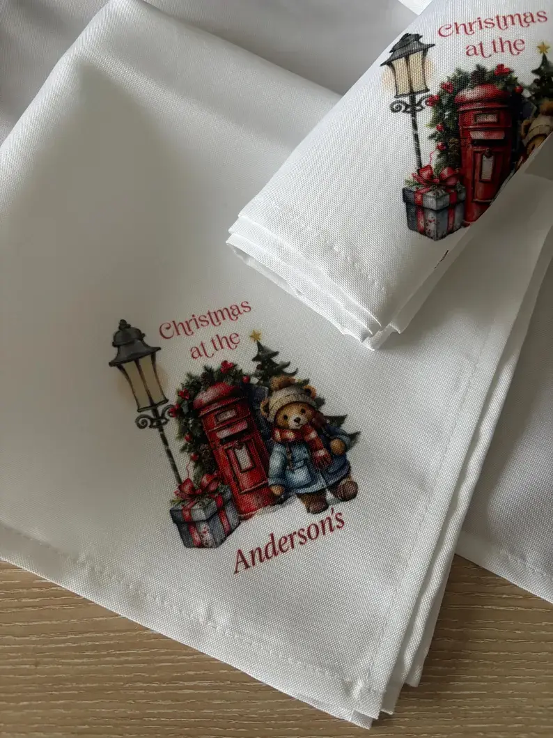 Thumbnail: Personalised Christmas Napkins Teddy Bear