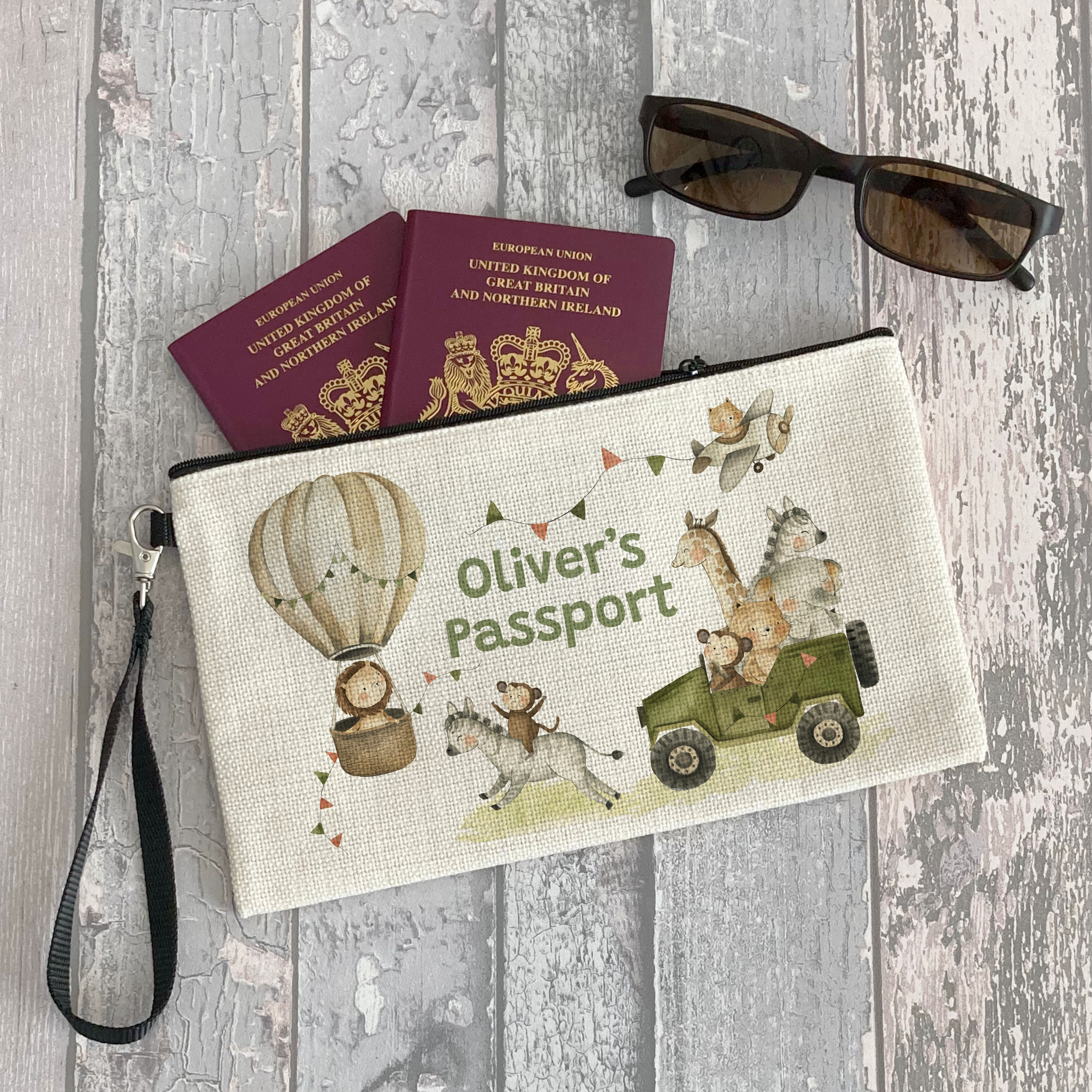 Kids Safari Theme Personalised Passport Holder