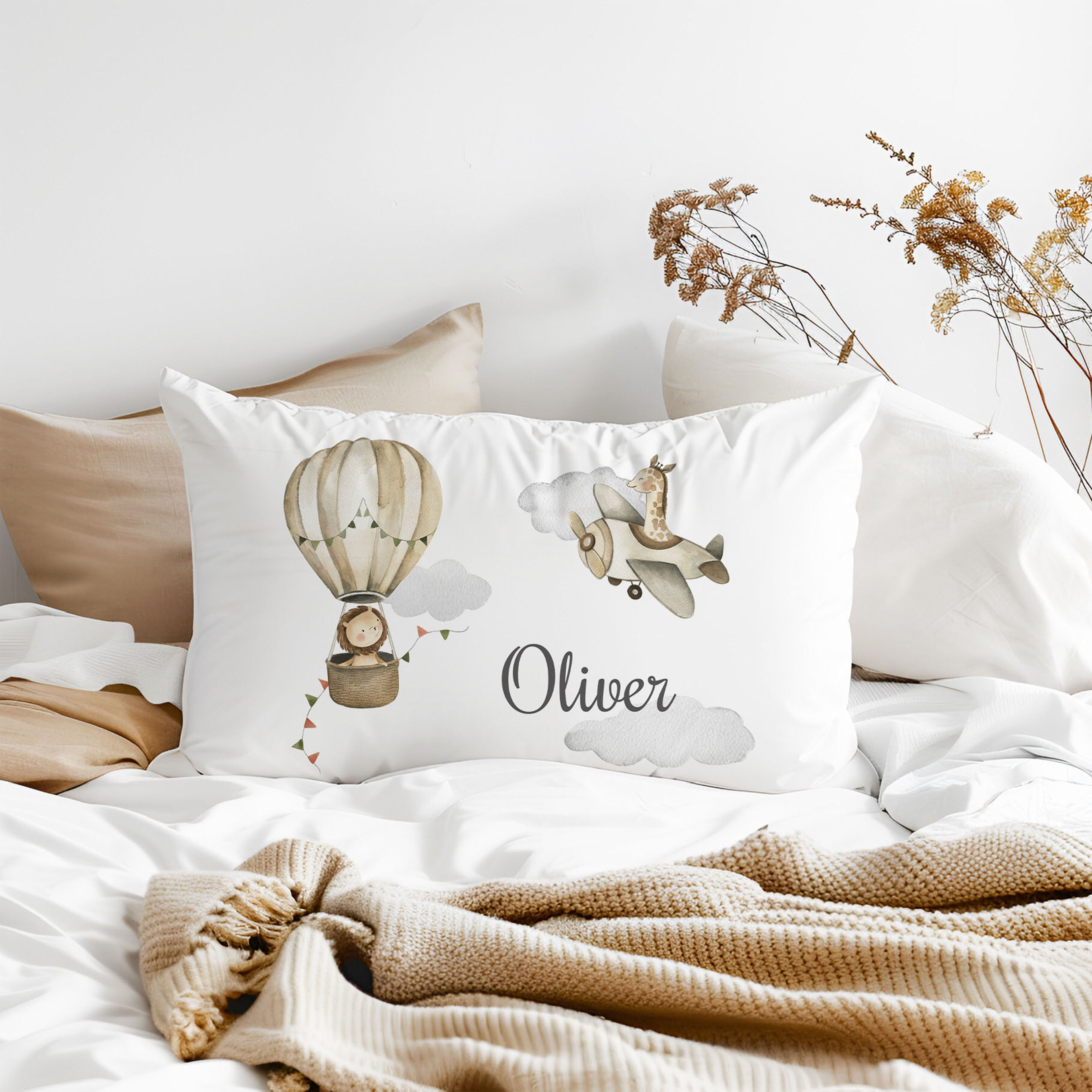Boys Hot Air Balloon Personalised Printed Pillowcase