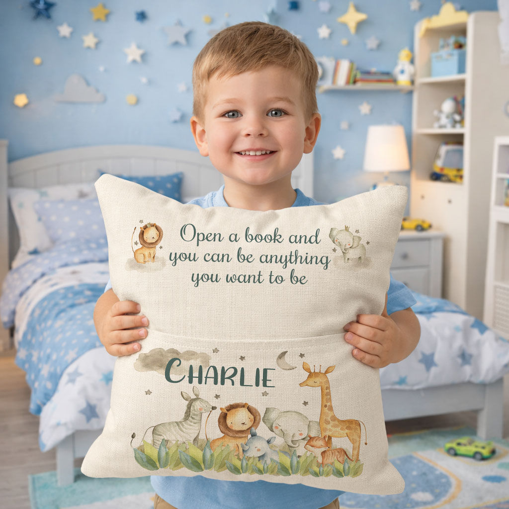 Kids Personalised Jungle Theme Pocket Pillow Cushion