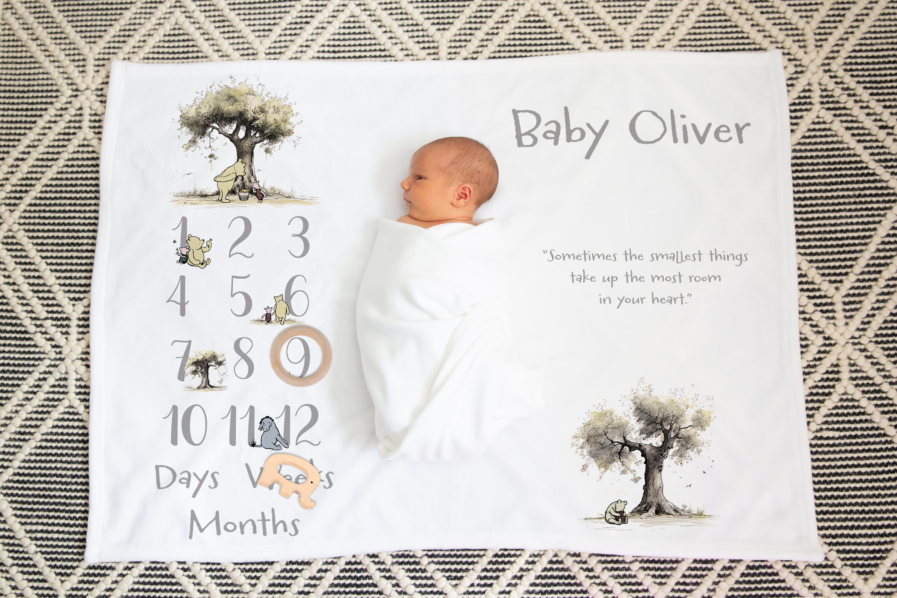 Classic Pooh Bear Personalised Baby Milestone Blanket