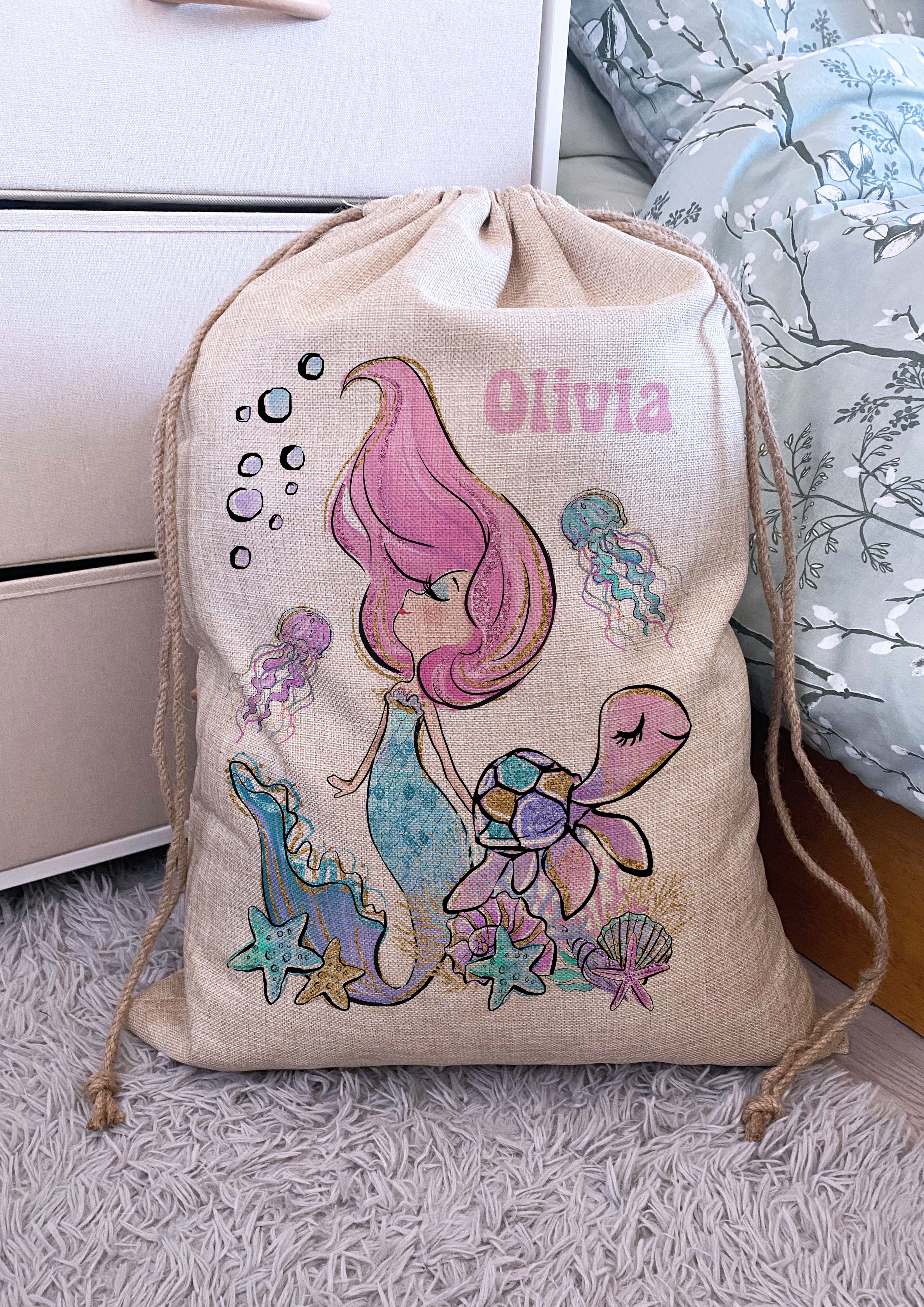 Personalised Mermaid Theme Toy Storage Bag