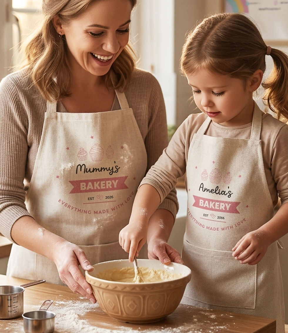Personalised mummy and daughter baking apron set