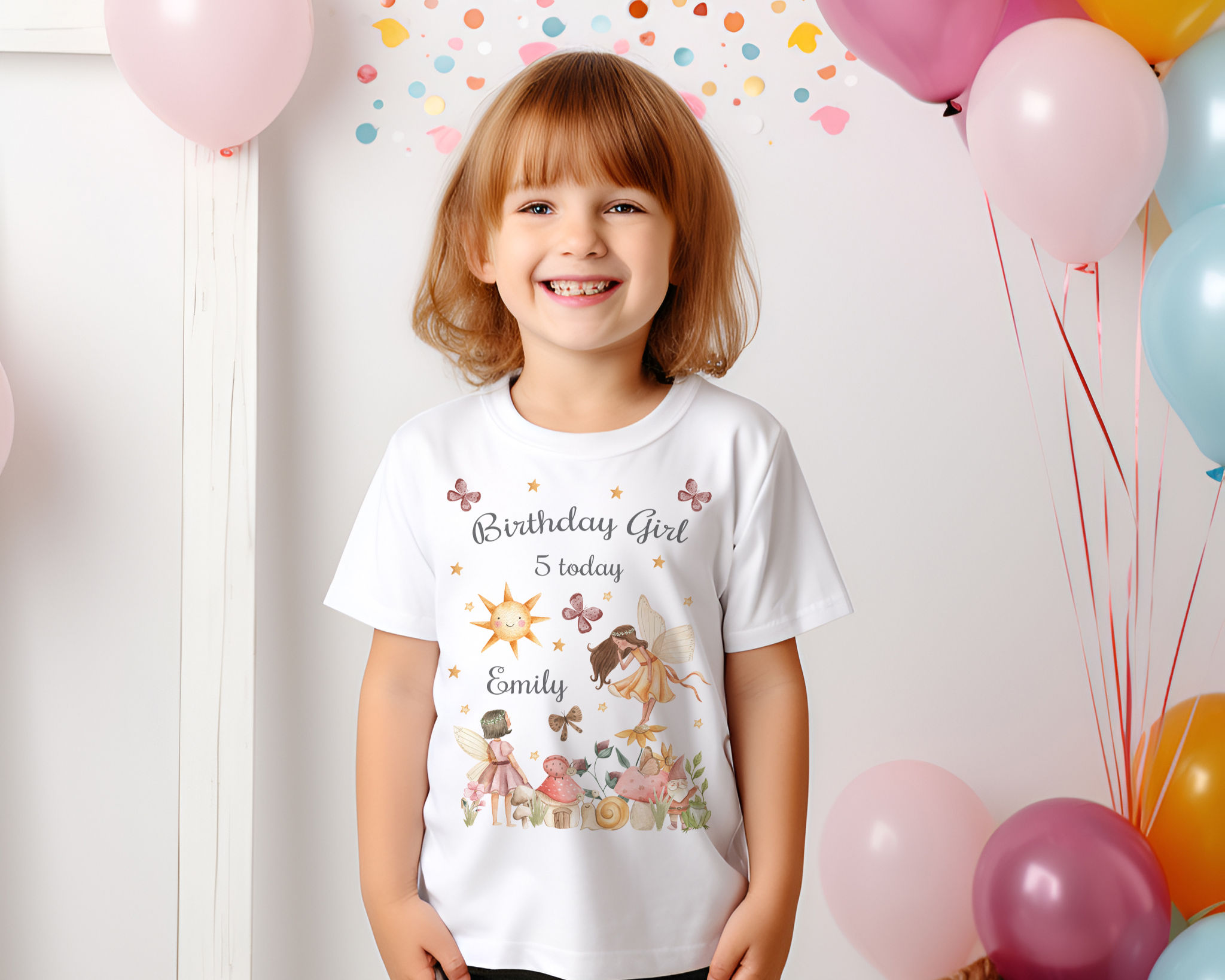 Girls Fairy Garden Personalised Birthday T-shirt