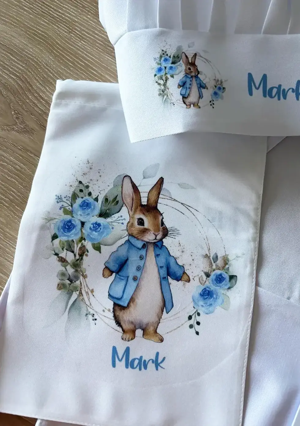 Thumbnail: Personalised Kids Baking Apron Set – Rabbit Design