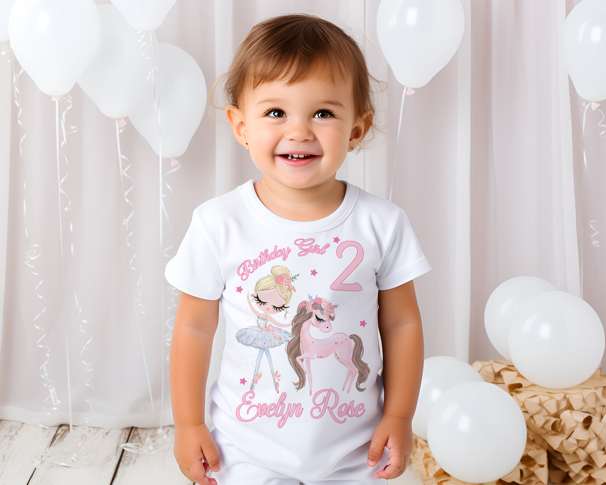 Girls Ballerina and Pony Personalised Birthday T-shirt