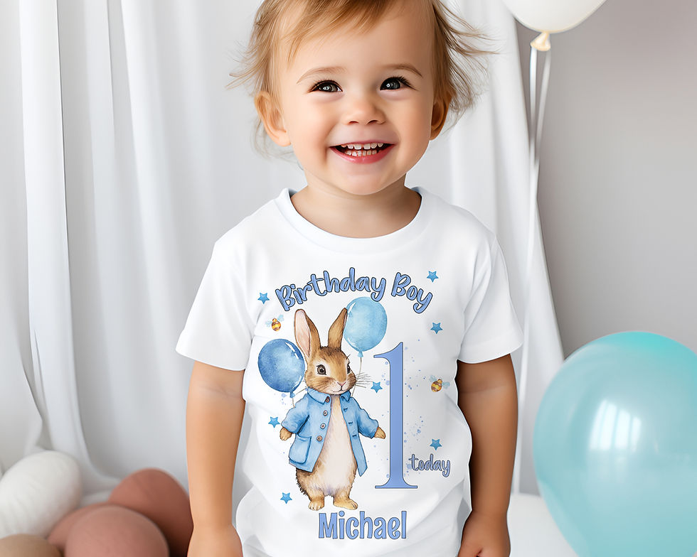 Blue Little Rabbit Personalised Birthday T-shirt