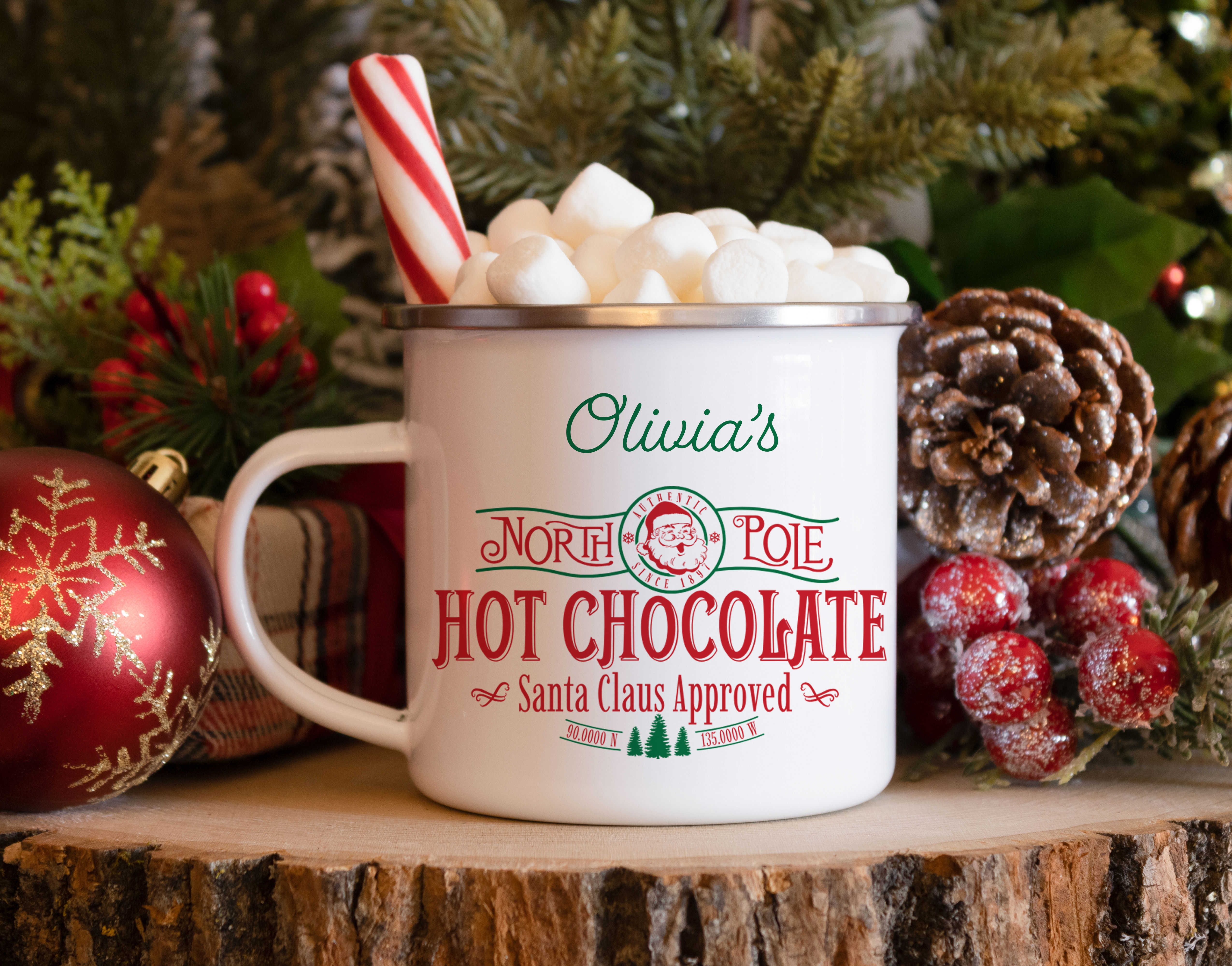 Personalised Christmas Hot Chocolate Enamel Mug