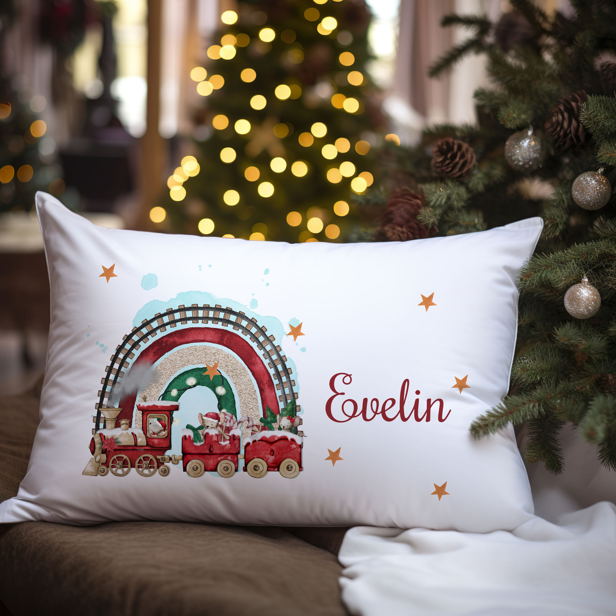 Personalised Kids Christmas Train Pillowcase