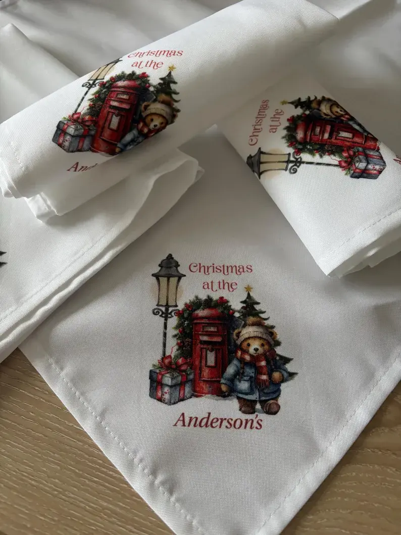Thumbnail: Personalised Christmas Napkins Teddy Bear