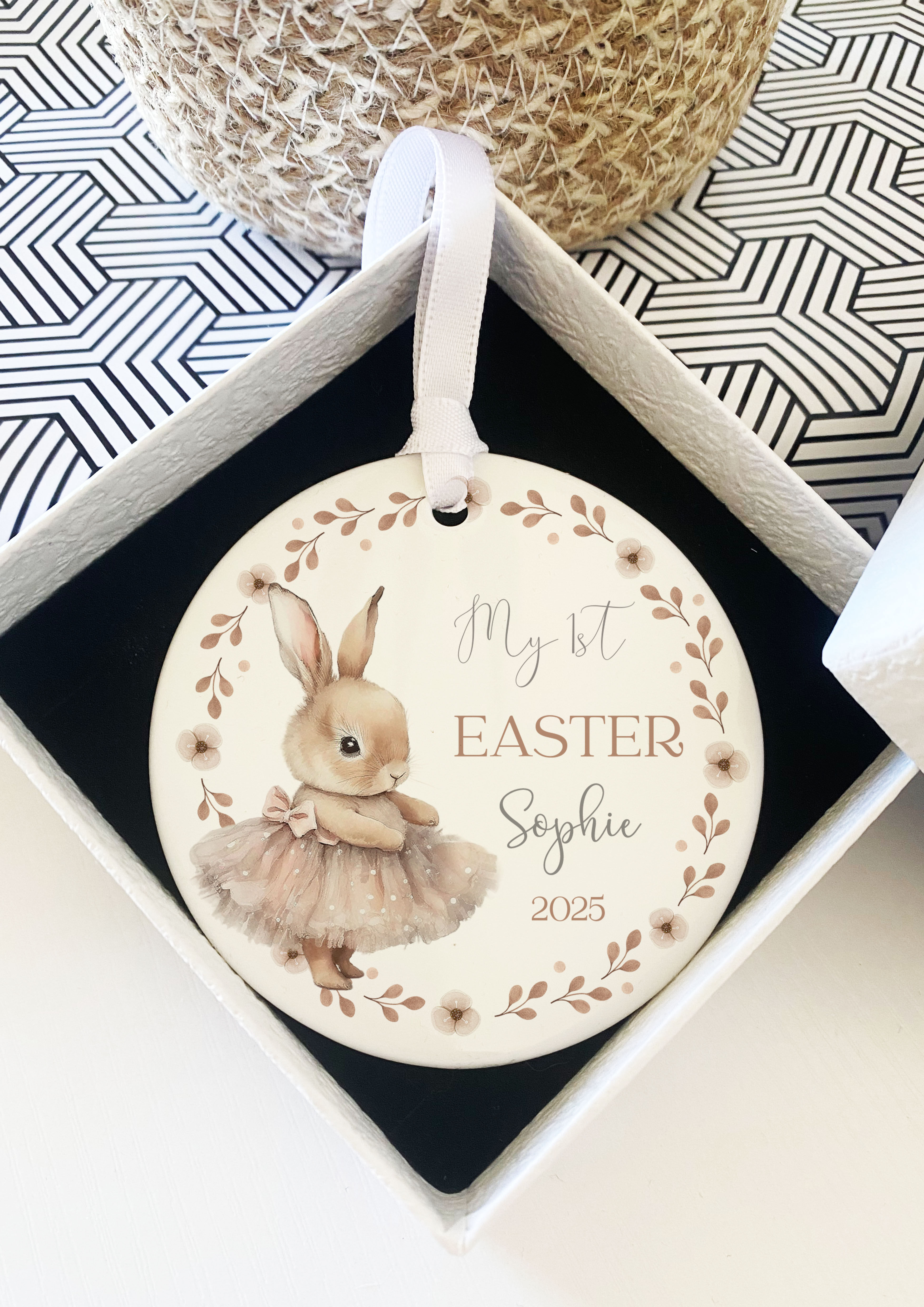 Personalised 1st Easter Tutu Bunny Ceramic Ornament