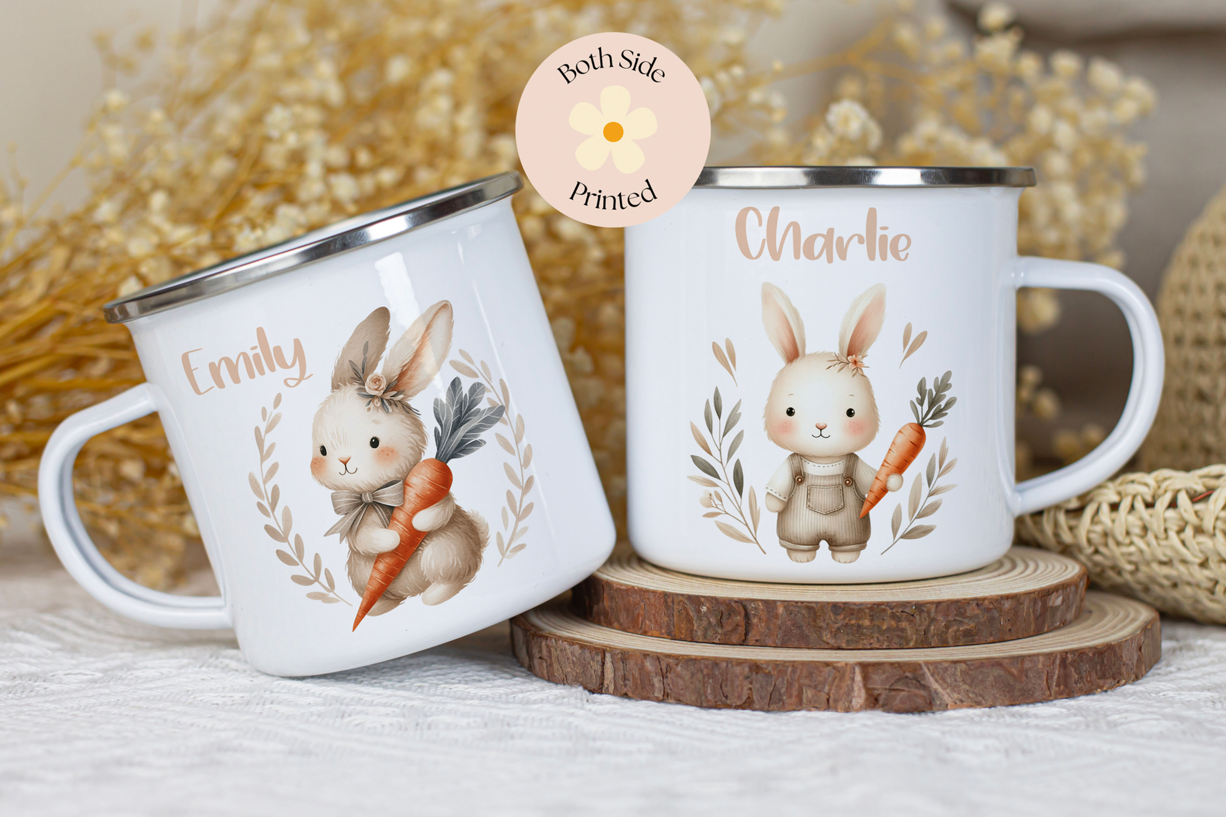 Personalised Cute Rabbit Easter Enamel Mug