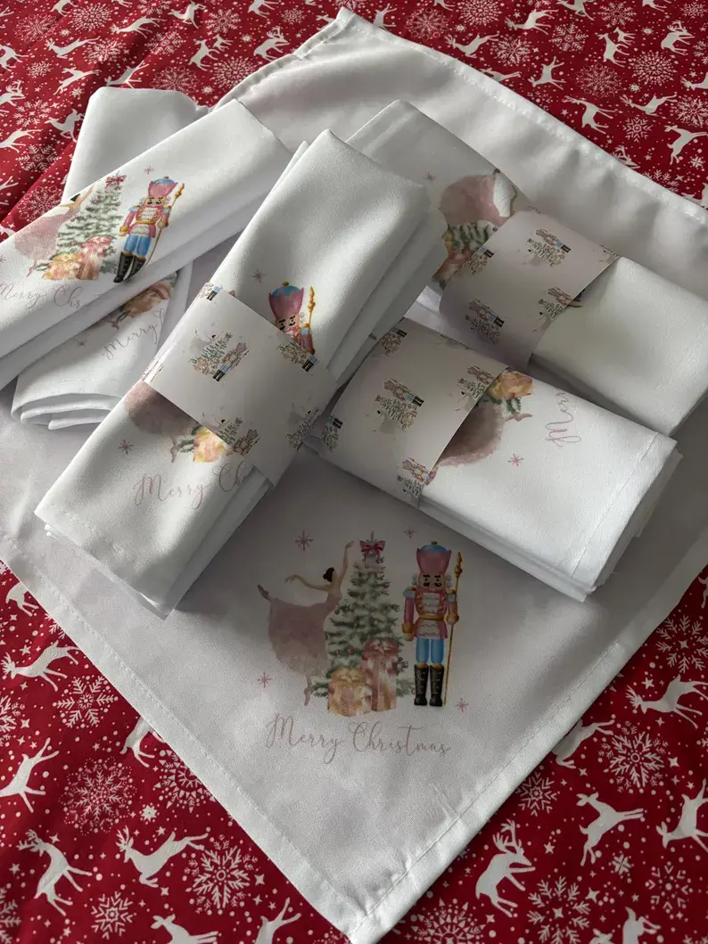 Thumbnail: Personalised Christmas Napkins Pink Christmas