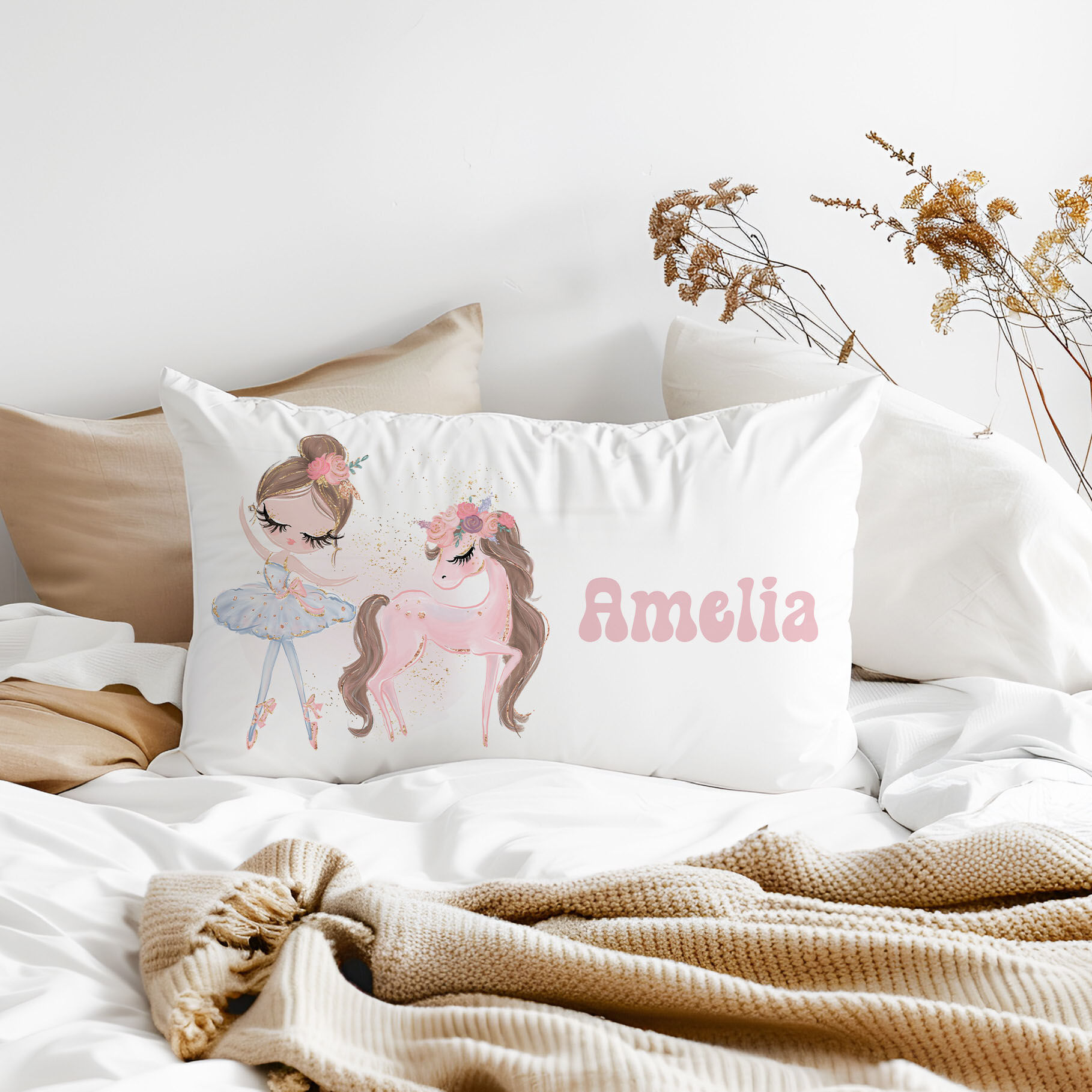 Unicorn and Pony Personalised Printed Pillowcase