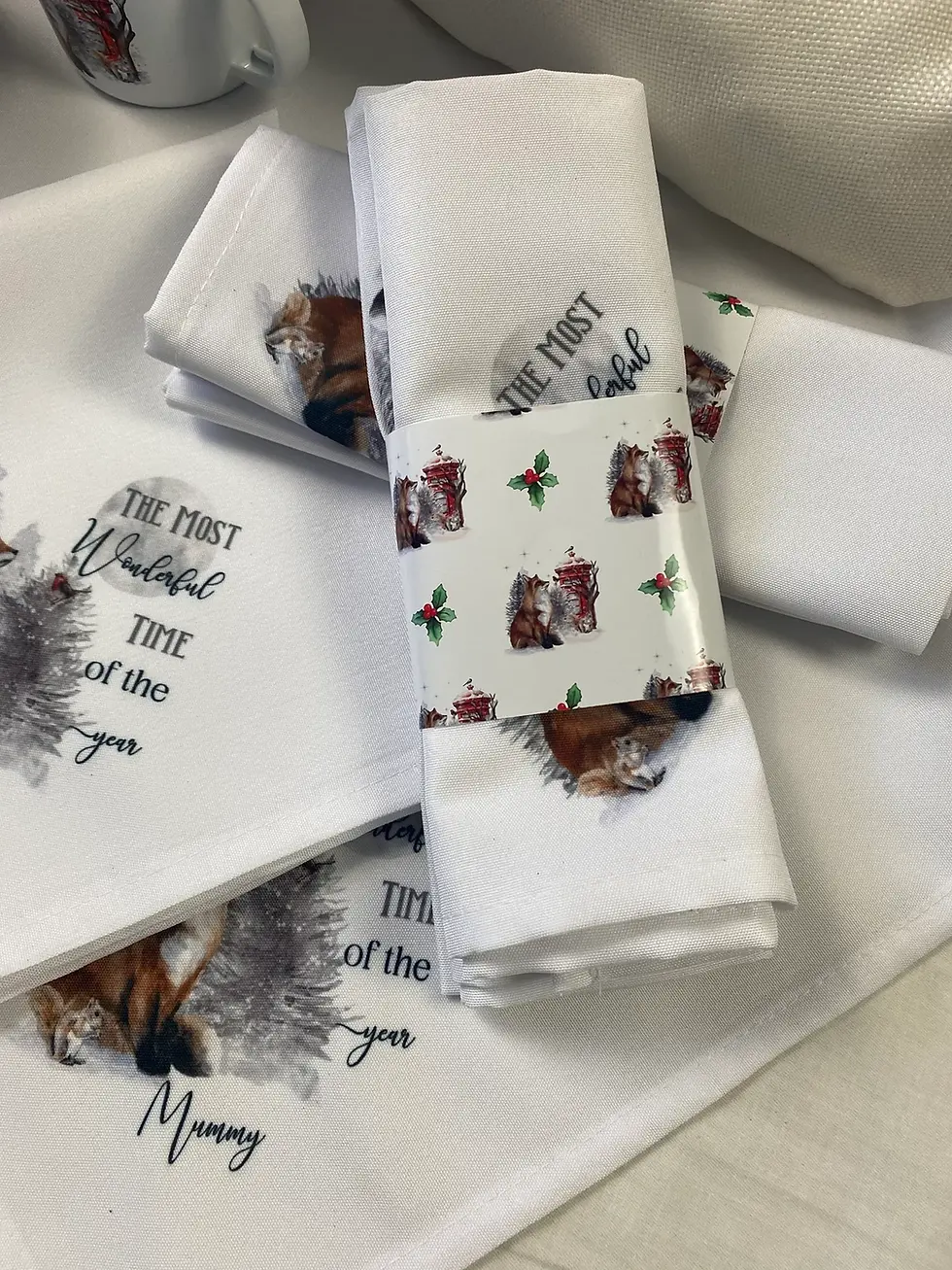 Thumbnail: Personalised Christmas Napkins Magical Woodland