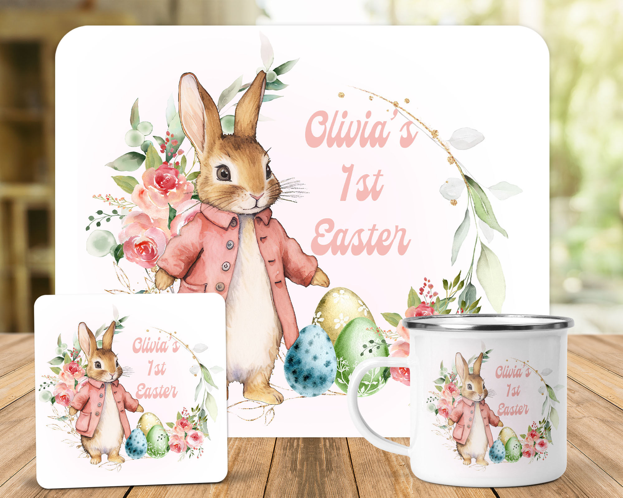 Pink Rabbit Personalised Easter Dinner Gift Set
