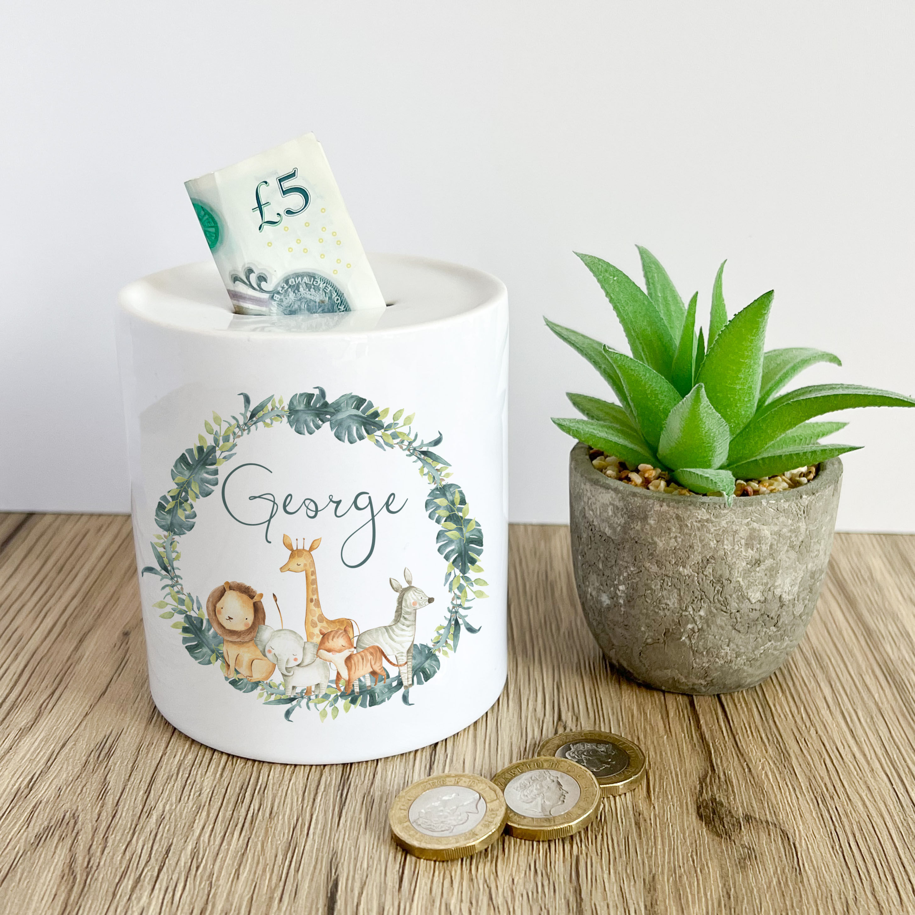 Safari Animals Personalised Ceramic Money Box