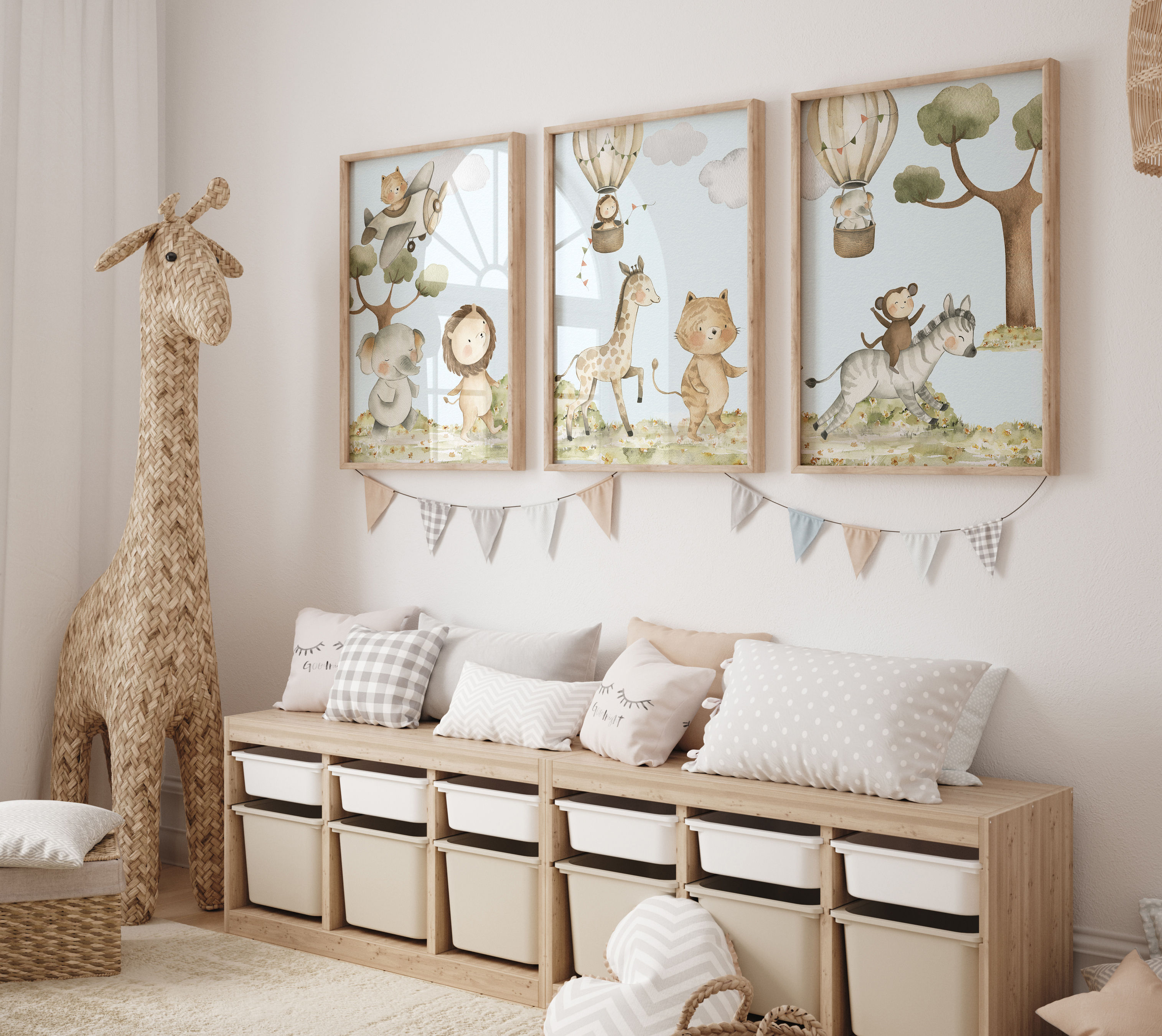 Safari Themed Nursery Posters Wall Art Set