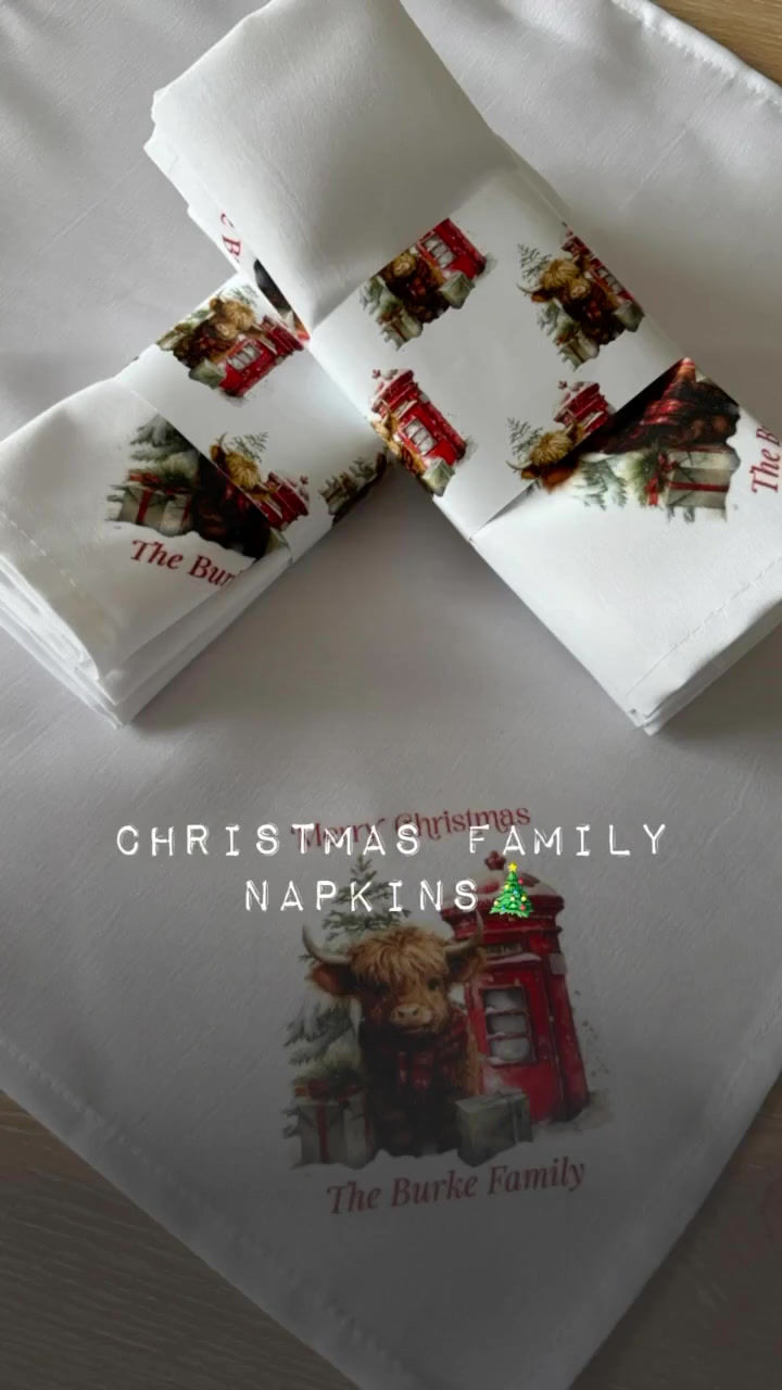 Thumbnail: Personalised Christmas Napkins Highland Cow
