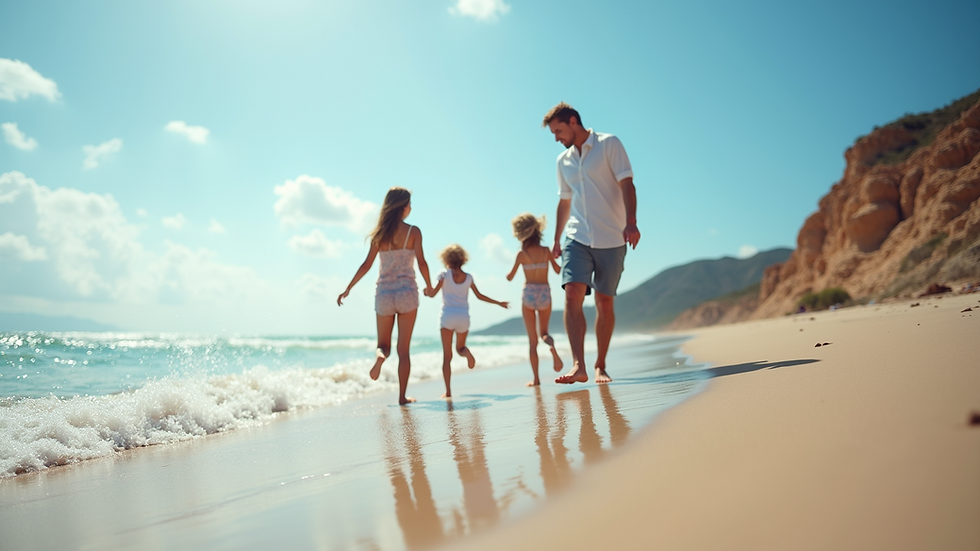 Eye-level view of a beach with family enjoying their vacation