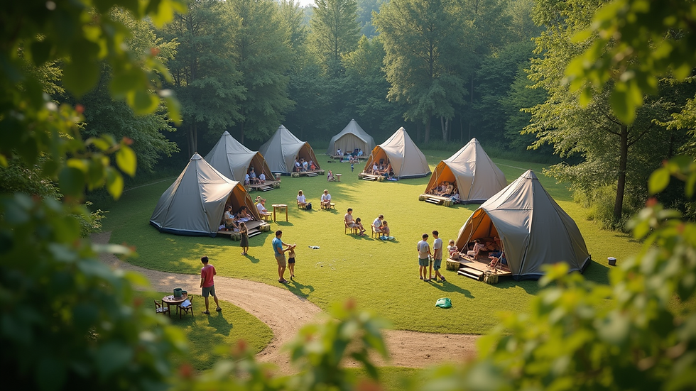 High angle view of a well-organized summer camp location