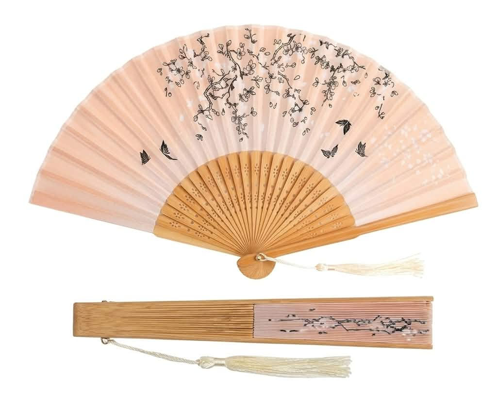 Éventail "Rose Poudré & Branches Ancestrales" – Douceur Feutrée & Ancrage
