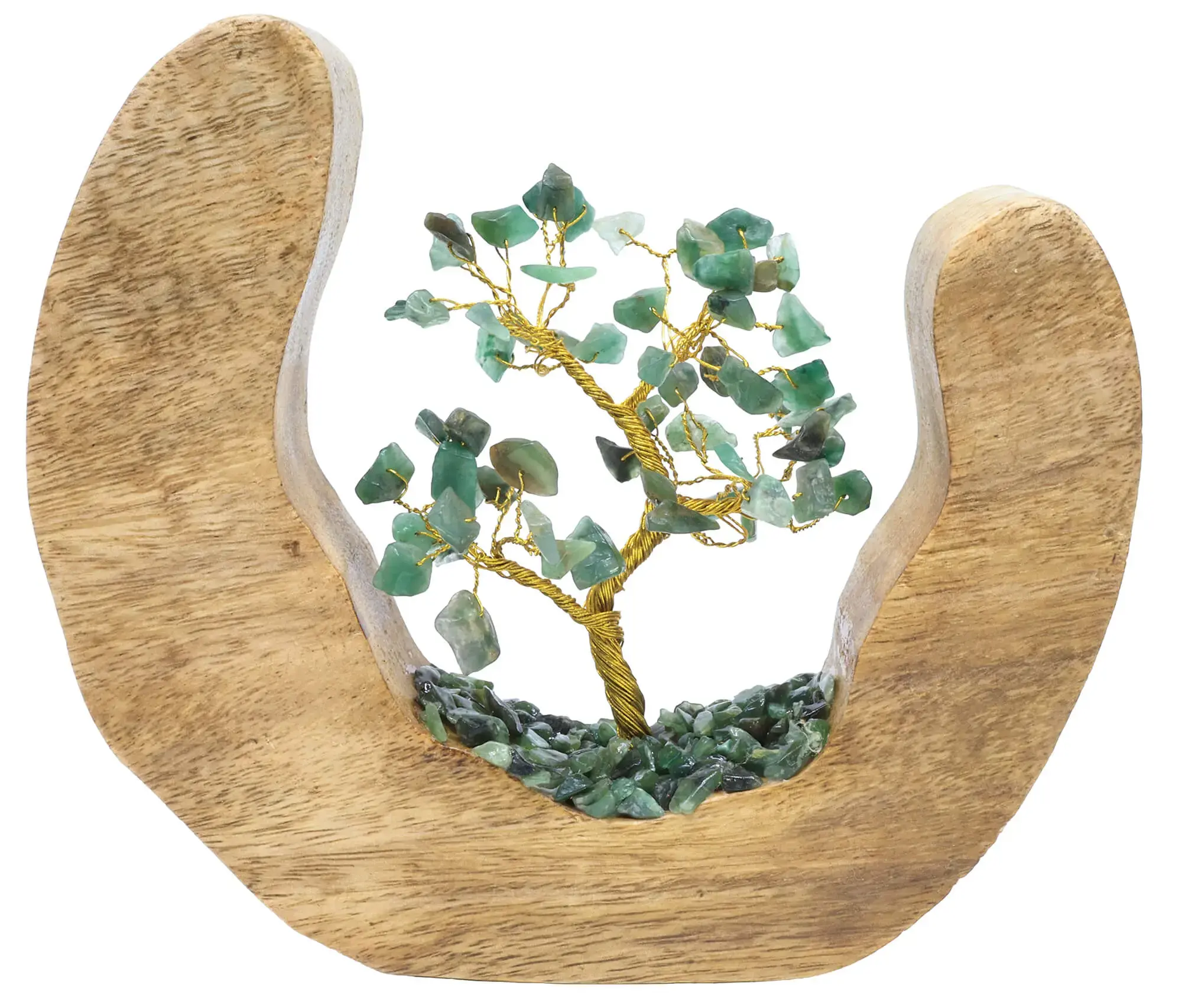 Arbre du Bonheur en Aventurine Verte sur Socle en Bois de Manguier (Modèle Desig