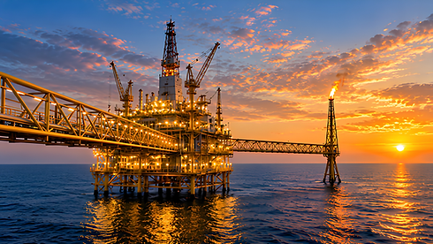 offshore oil and gas platform representing major upstream energy risks.