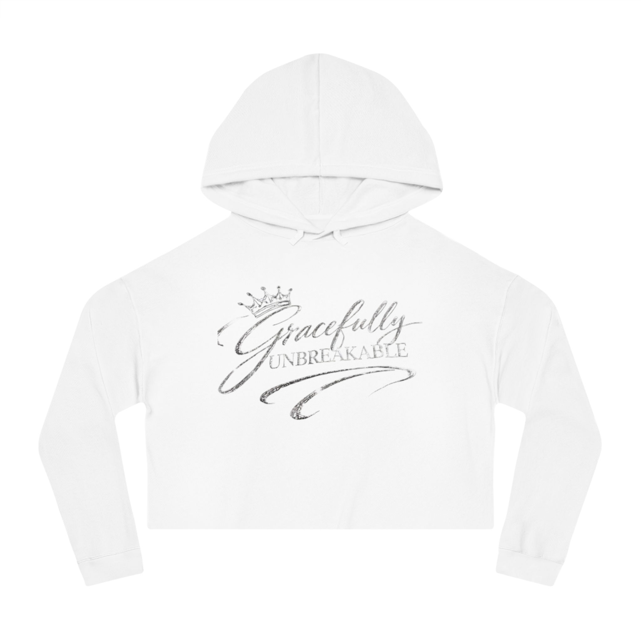 Gracefully Unbreakable Cropped Hoodie | Script Crown Typography
