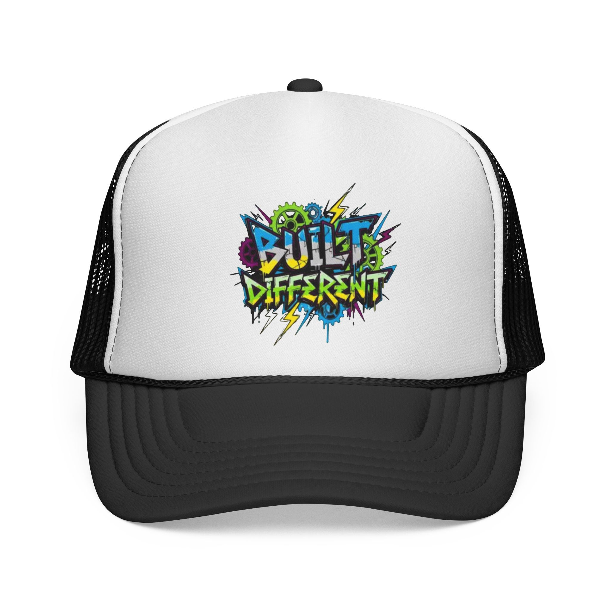 Built Different graffiti logo Trucker Cap | Retro street art trucker hat
