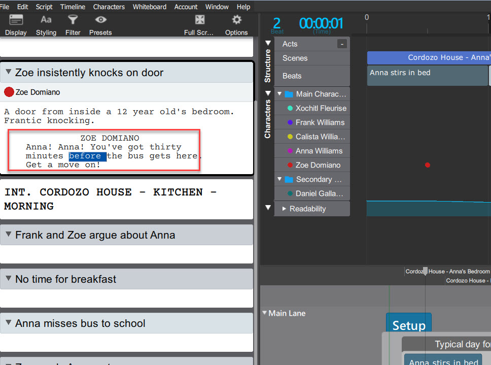 Why no mouse drag-drop text in script? content media