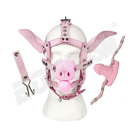 Pig Head Harness Mask with Optional Nose Hook, Silicone Snout, and Ball Gag | BONBDSM Pig Head Harness Mask with Optional Nose Hook, Silicone Snout, and Ball Gag | BONBDSM
