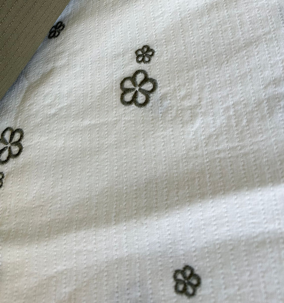 Thumbnail: White with Dark Green  Embroidered Flowers 