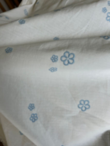 White with Light Blue Embroidered Flowers 