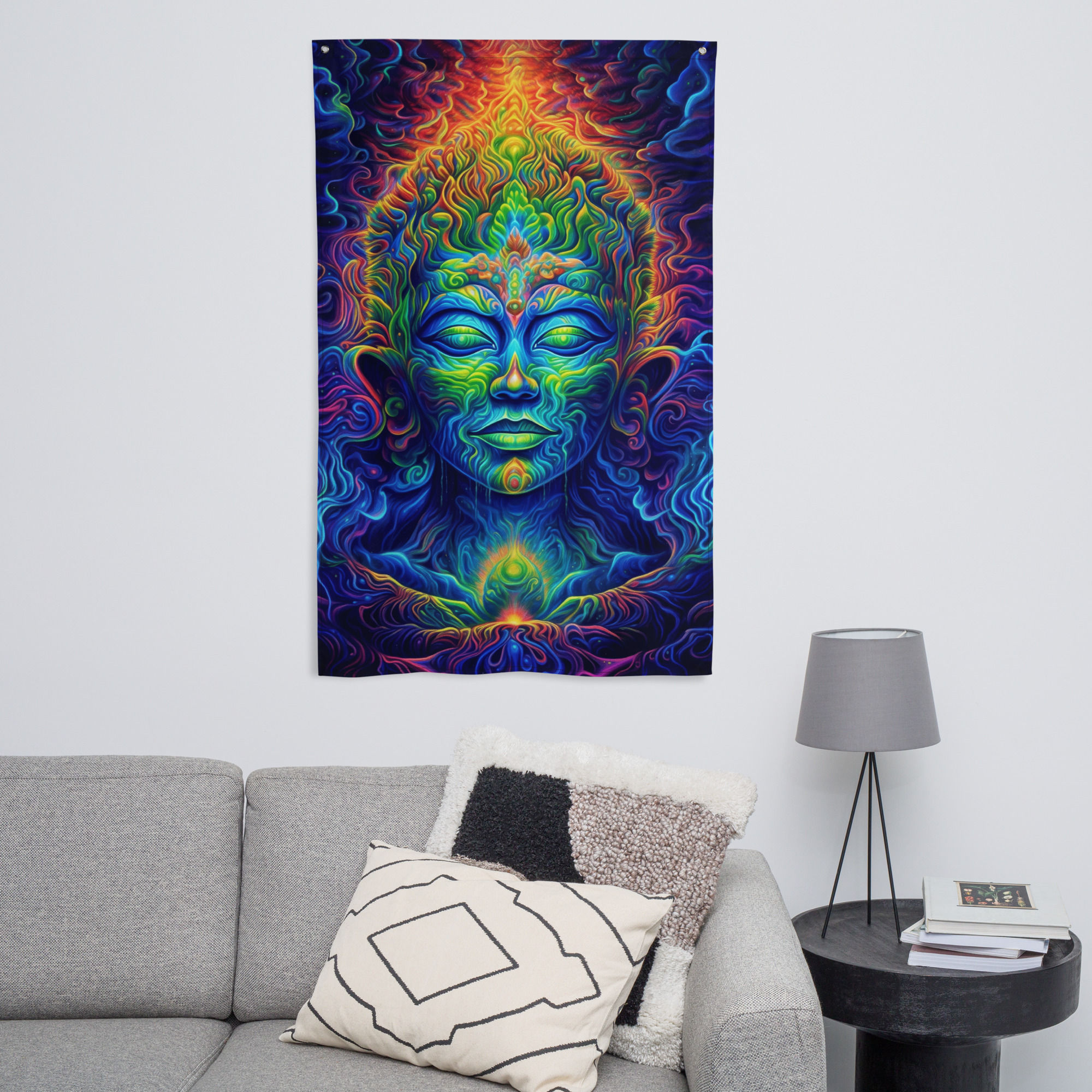 Blue Buddha Flag/Wall Tapestry Front view