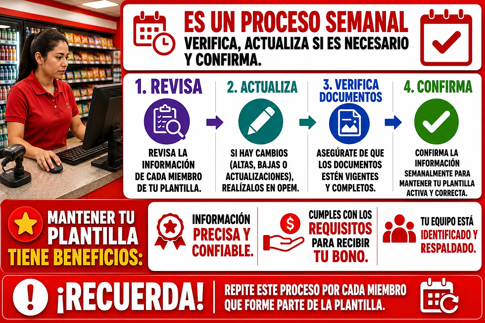 Infografía horizontal sobre el proceso semanal de revisión y actualización