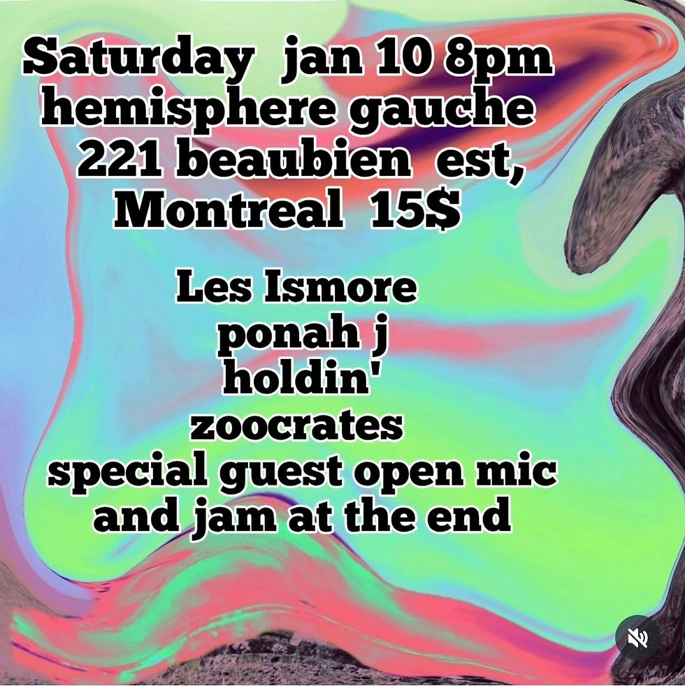 Les Ismore
+
ponah j holdin' +
zoocrates
+
special guest open mic and jam!