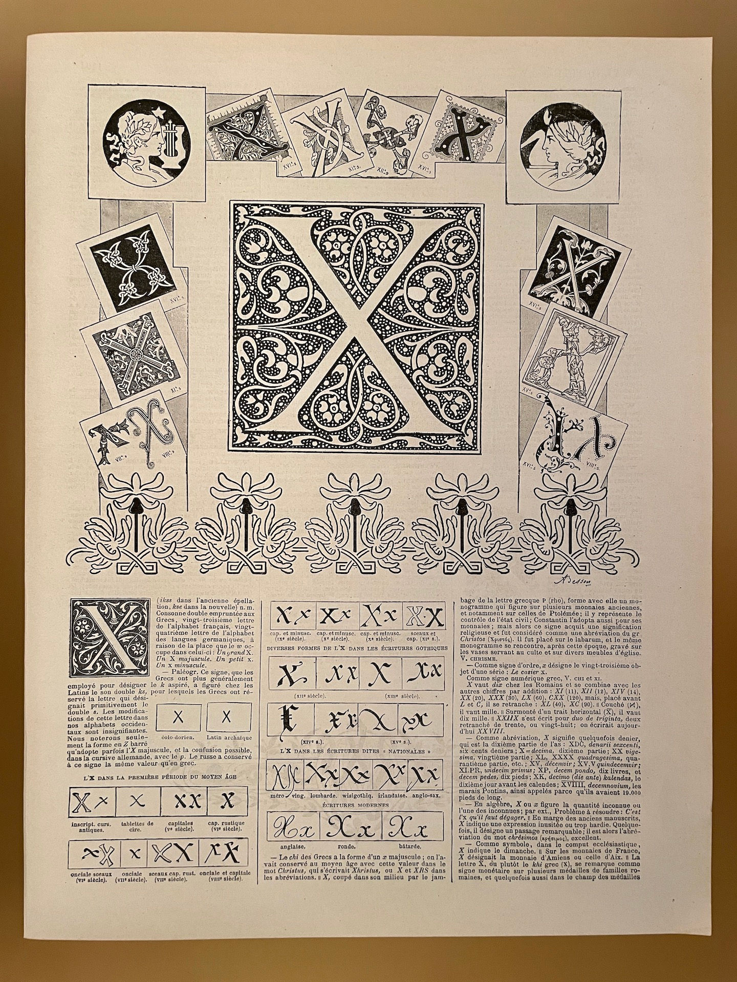 Ancienne gravure sur la lettre X