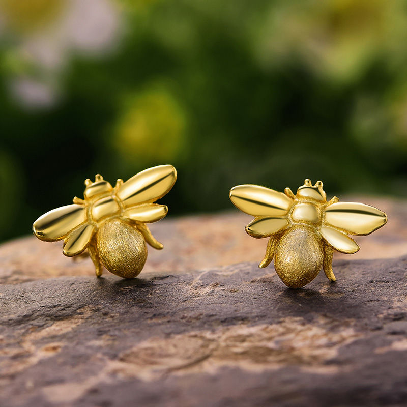Thumbnail: Lotus Fun Bee Silver Simple Gold Earring Design for Women Fine Jewelry for Women
