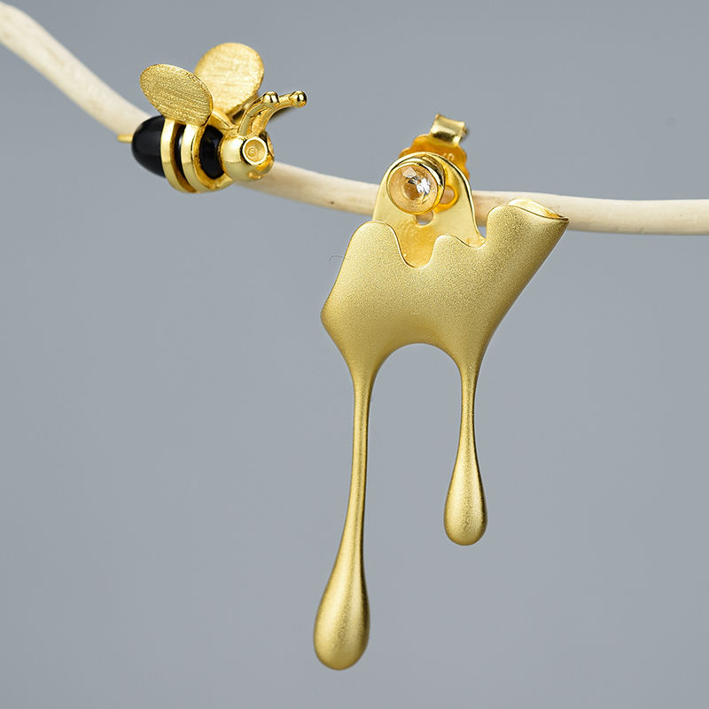 Thumbnail: Lotus Fun 18k Gold Plated  925 Sterling Silver Honey Bumble Bee Handmade