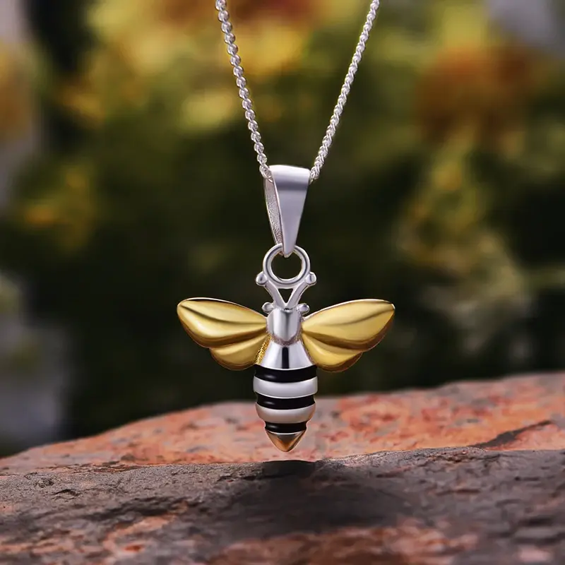 Thumbnail: Lotus Fun Real 925 Sterling Silver Handmade Lovely Honey Bee Jewelry Set